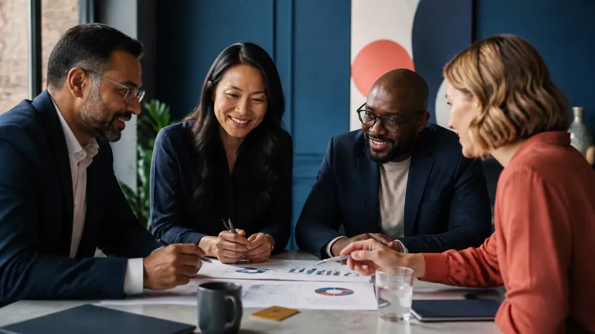 Partners and a brand team working together around a table